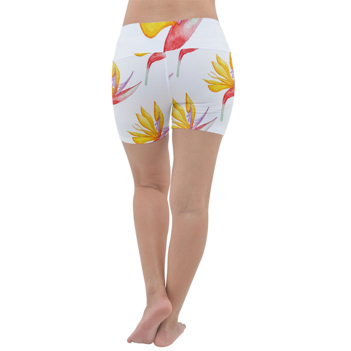 Lightweight Velour Yoga Shorts Bird of Paradise