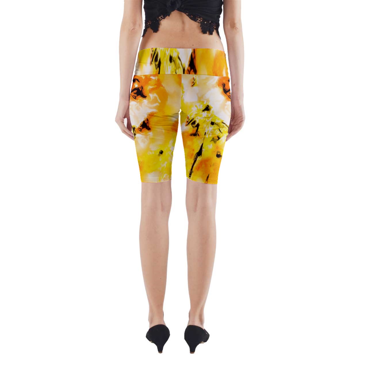 Yoga Cropped Leggings Yellow Hibiscus Impressionist