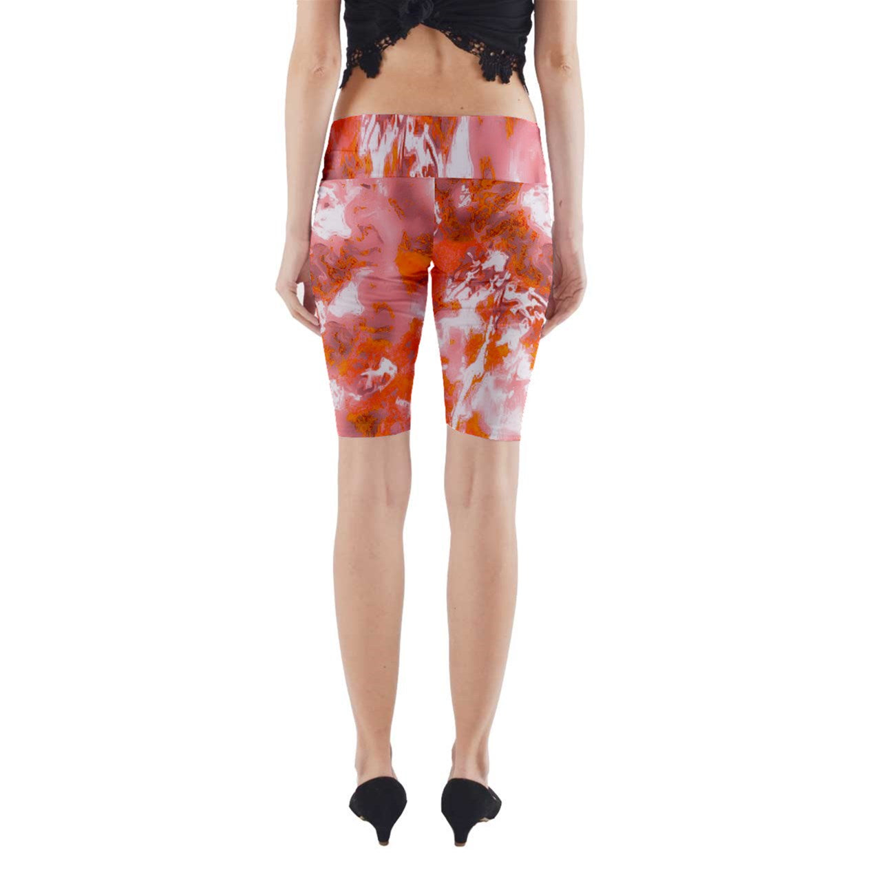 Yoga Cropped Leggings Red Hibiscus Impressionist