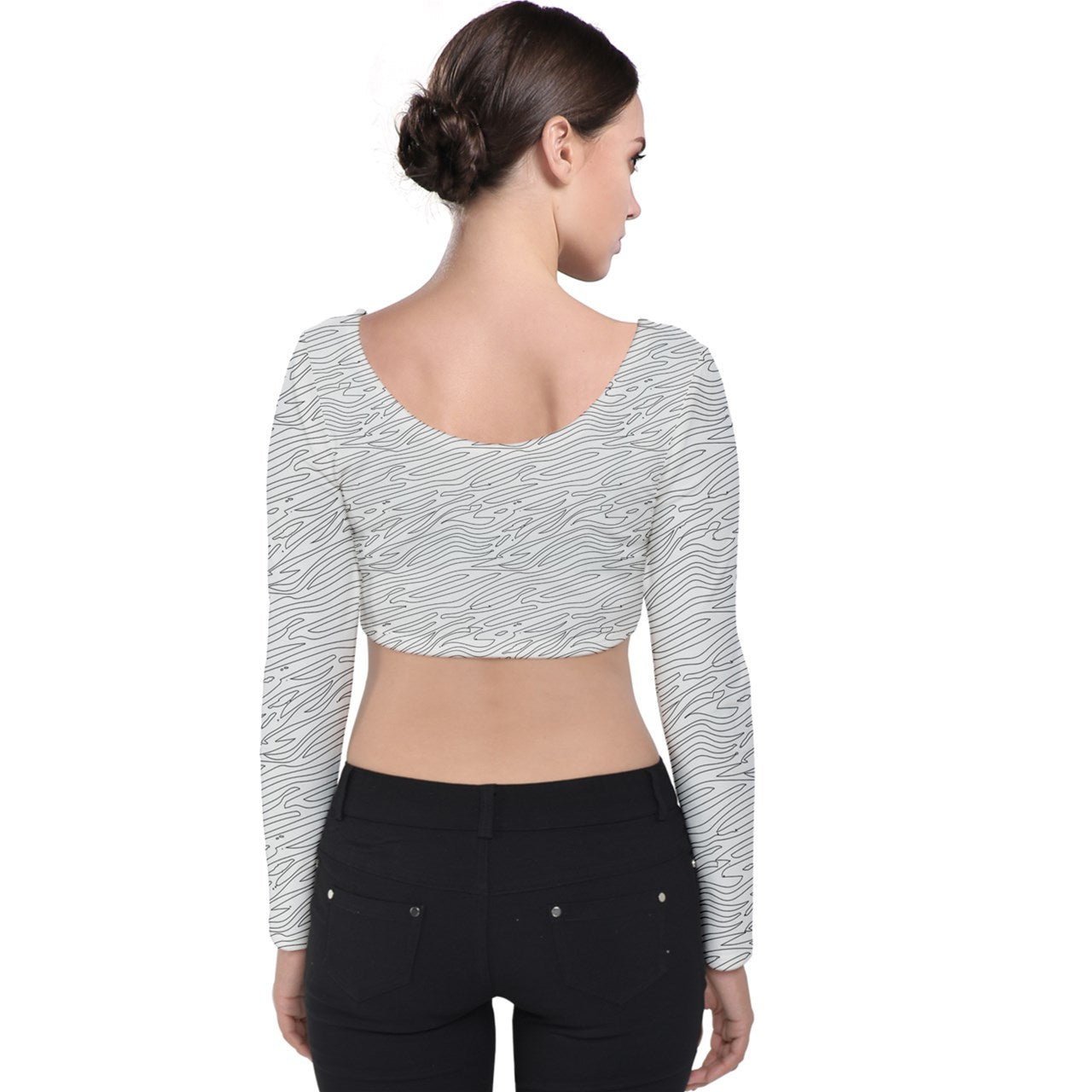 Velvet Long Sleeve Crop Top White Stripes