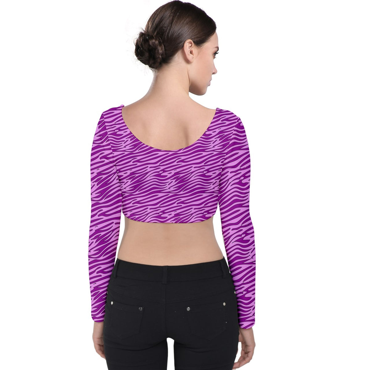 Velvet Long Sleeve Crop Top Pink and Purple Stripes