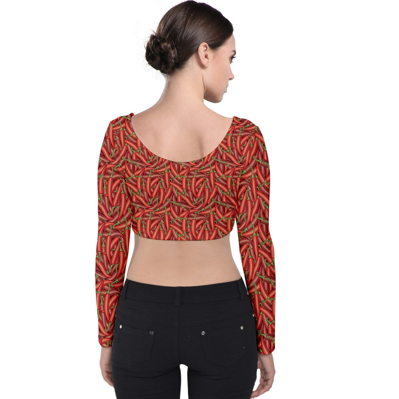 Velvet Long Sleeve Crop Top Chili Pepper