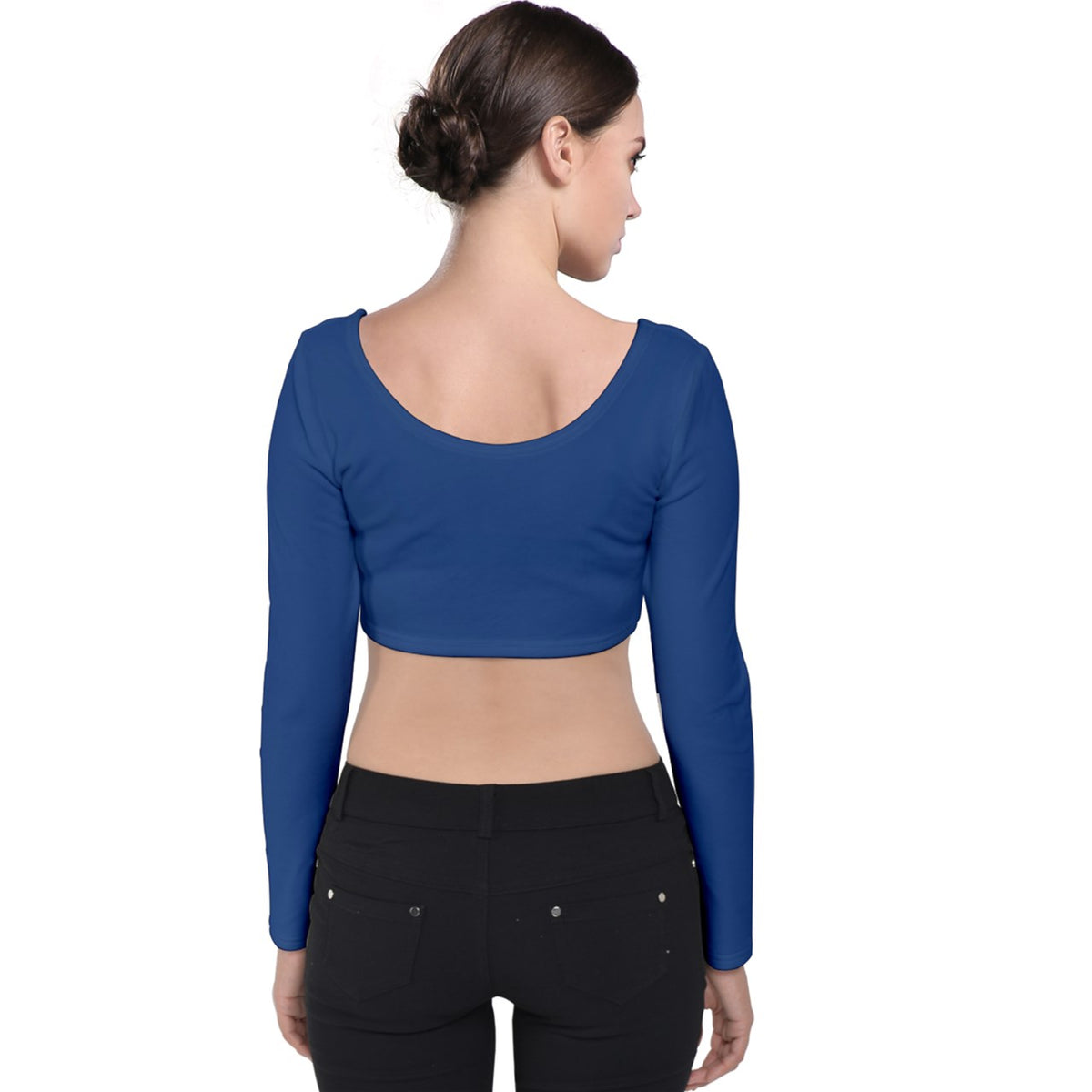 Velvet Long Sleeve Crop Top Classic Blue
