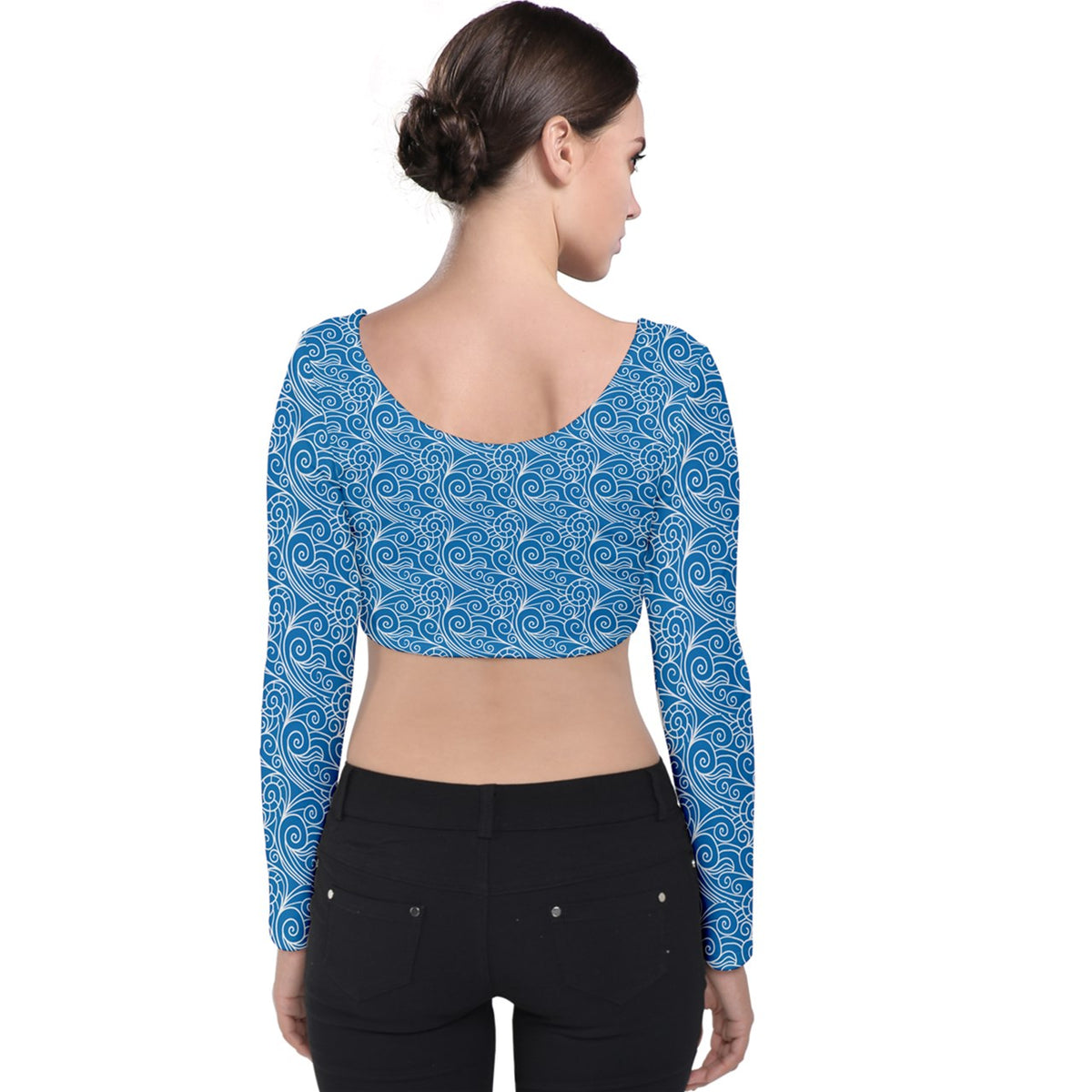 Velvet Long Sleeve Crop Top Blue Wind
