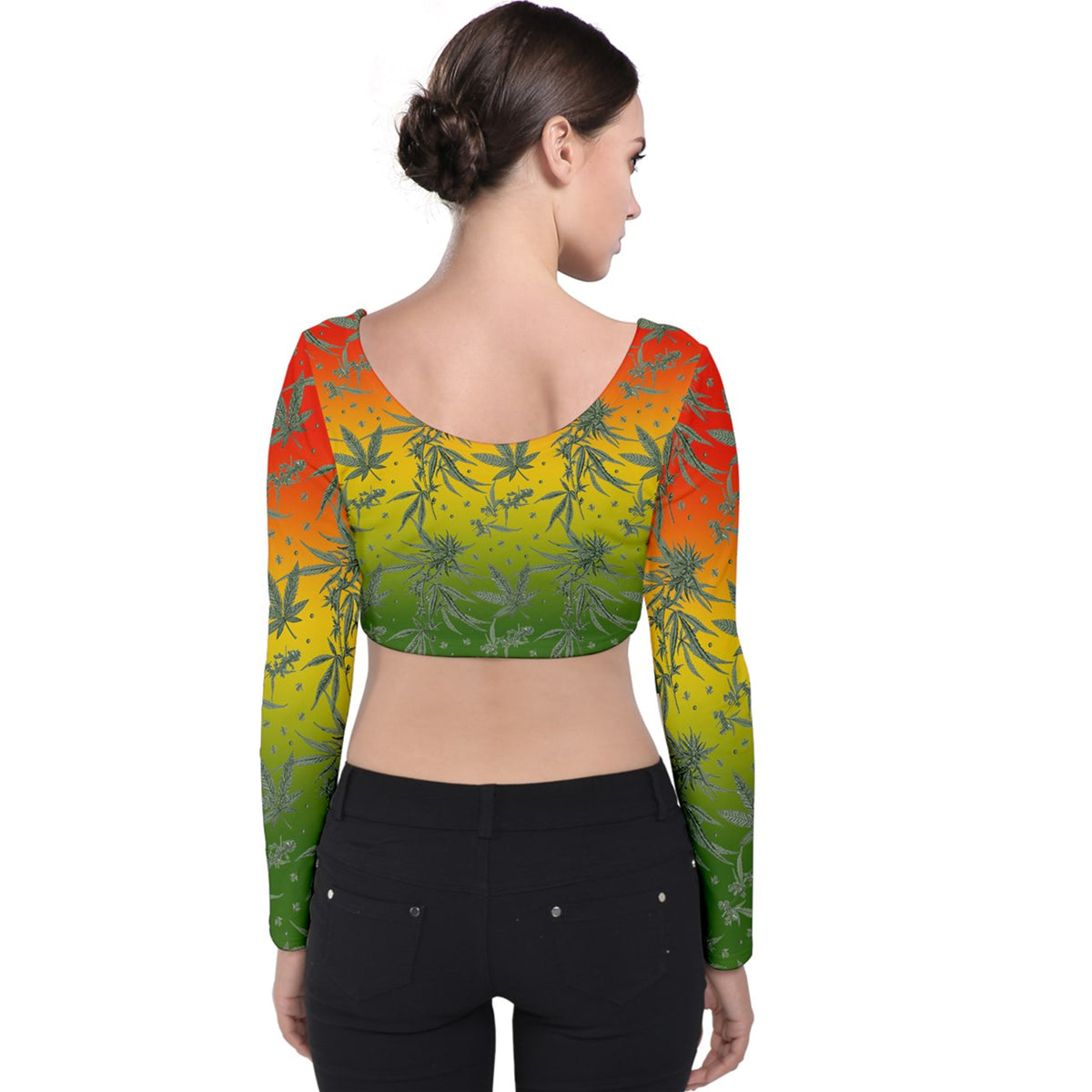 Marijuana Velvet Long Sleeve Crop Top