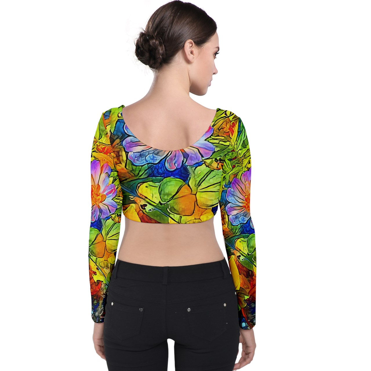 Petunia Velvet Long Sleeve Crop Top