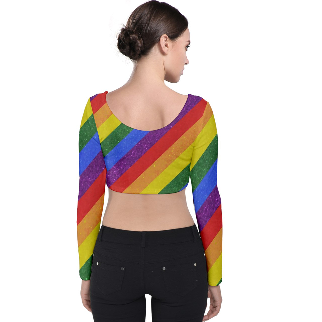 Rainbow Pride Velvet Long Sleeve Crop Top