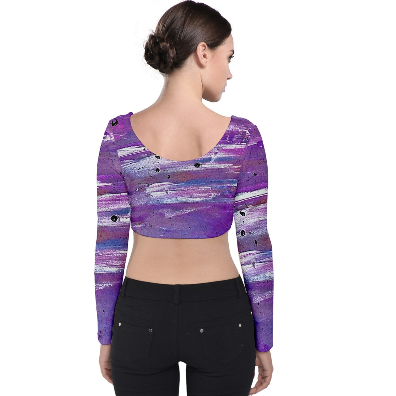 Purple Velvet Long Sleeve Crop Top
