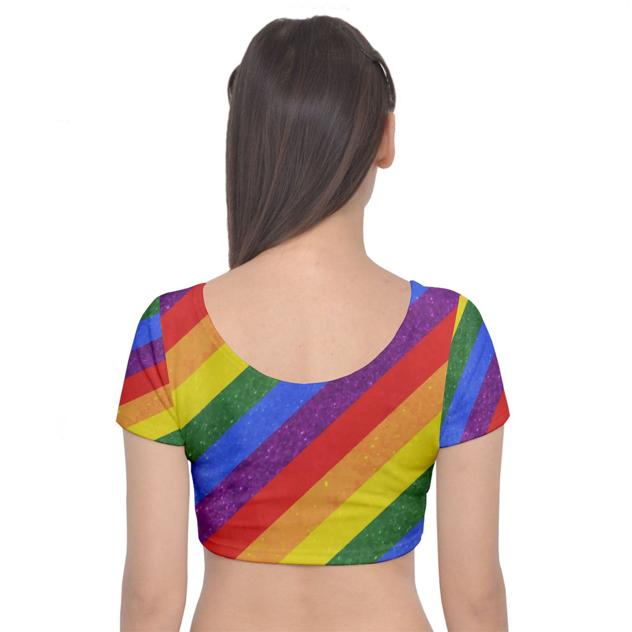 Rainbow Pride Velvet Short Sleeve Crop Top