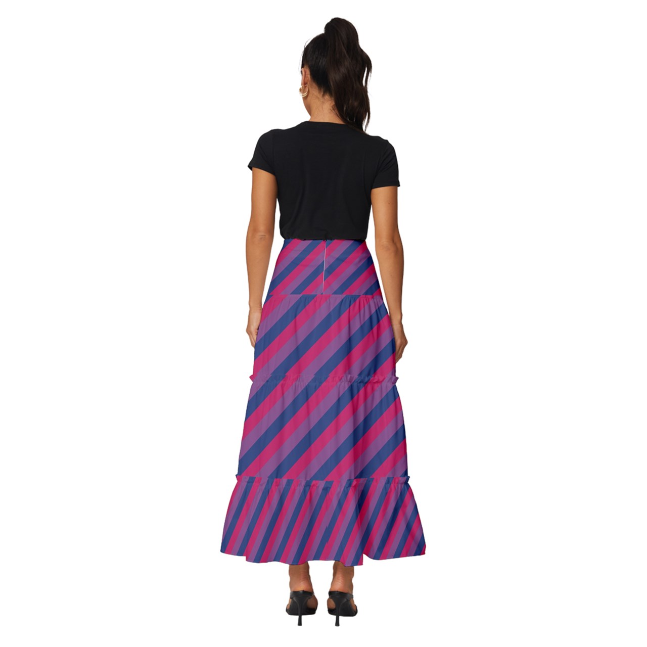 Bisexual Flag Tiered Ruffle Maxi Skirt
