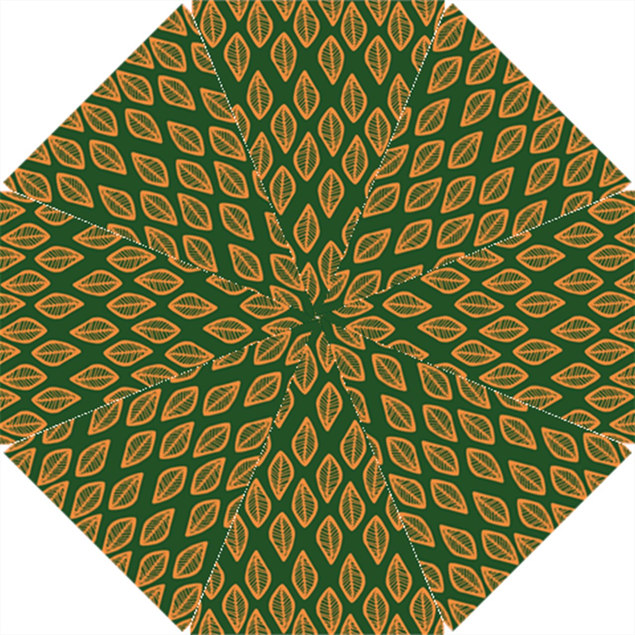 African | Ethnic | Mudcloth | #16 Green and Orange Hook Handle Umbrella (Small)