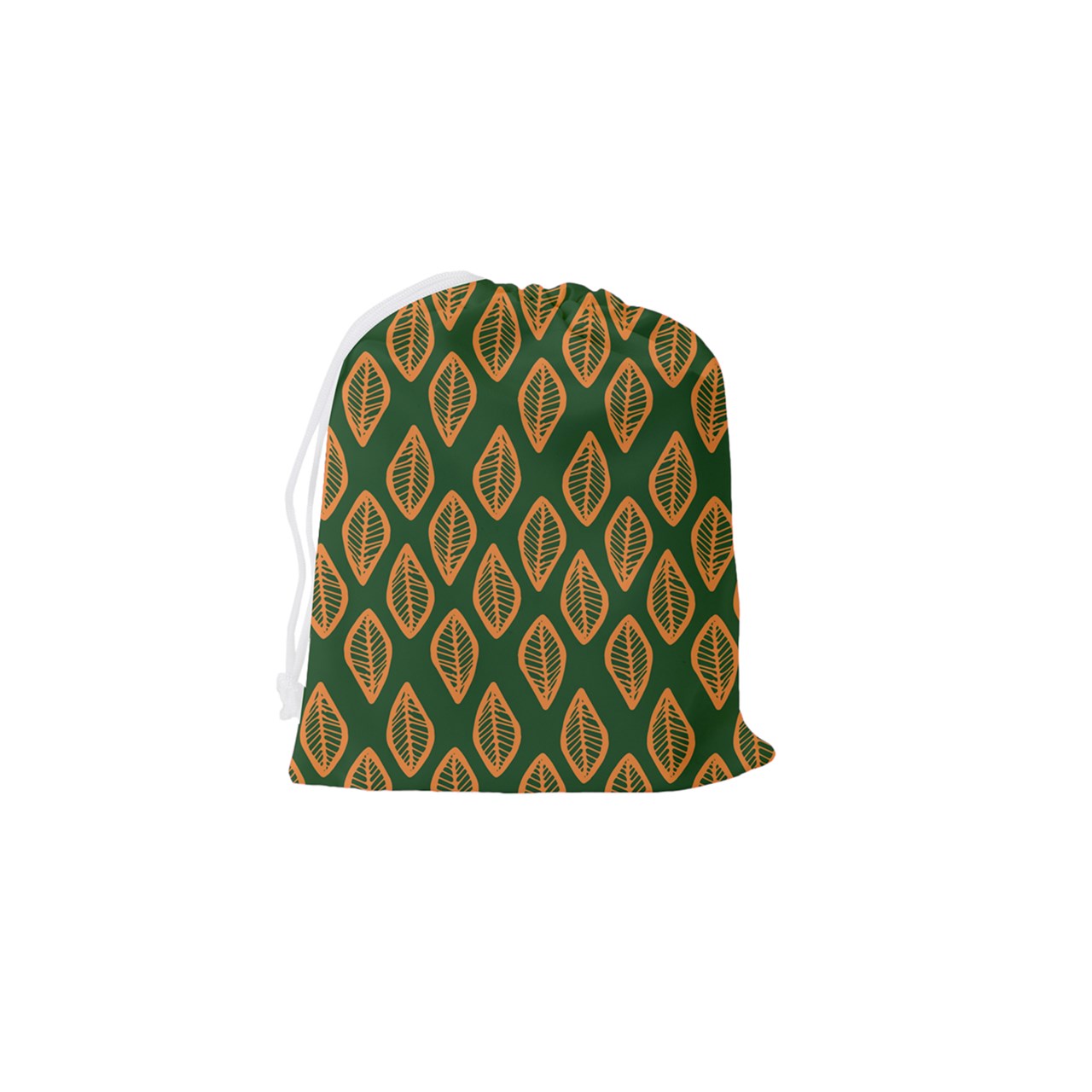 African | Ethnic | Mudcloth | #16 Green and Orange Drawstring Pouch (Small)