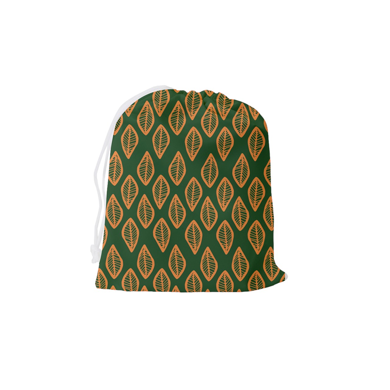 African | Ethnic | Mudcloth | #16 Green and Orange Drawstring Pouch (Medium)