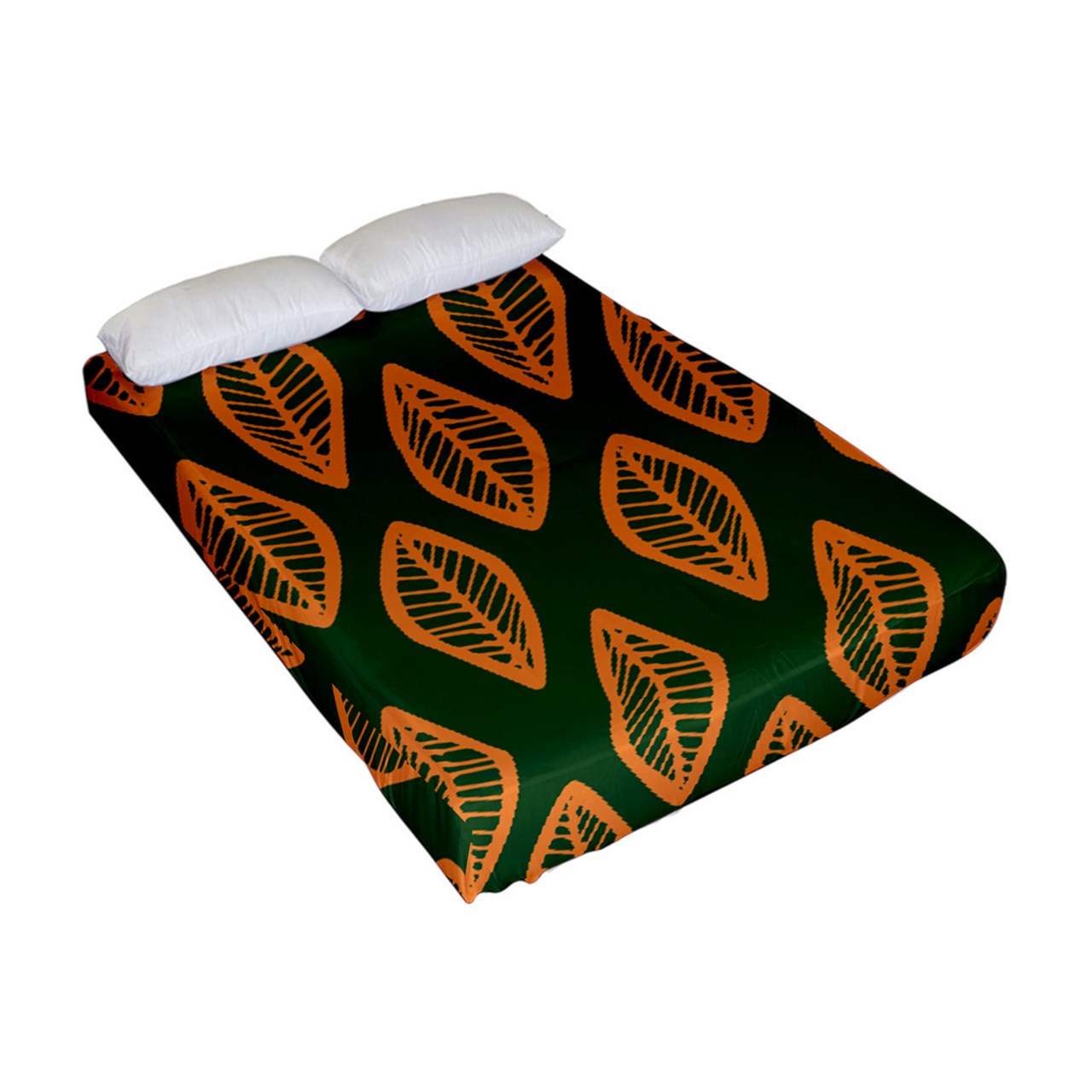 African | Ethnic | Mudcloth | #16 Green and Orange Fitted Sheet (Full/ Double Size)
