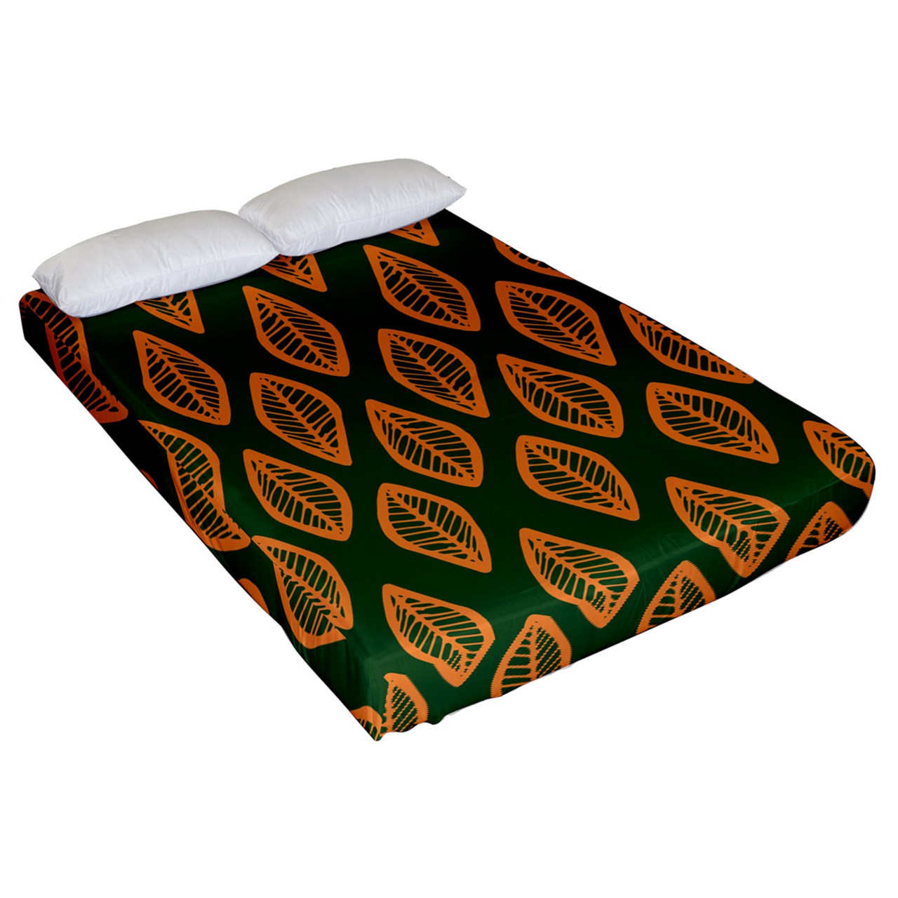 African | Ethnic | Mudcloth | #16 Green and Orange Fitted Sheet (Queen Size)