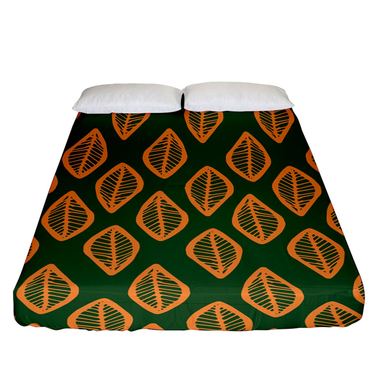 African | Ethnic | Mudcloth | #16 Green and Orange Fitted Sheet (King Size)