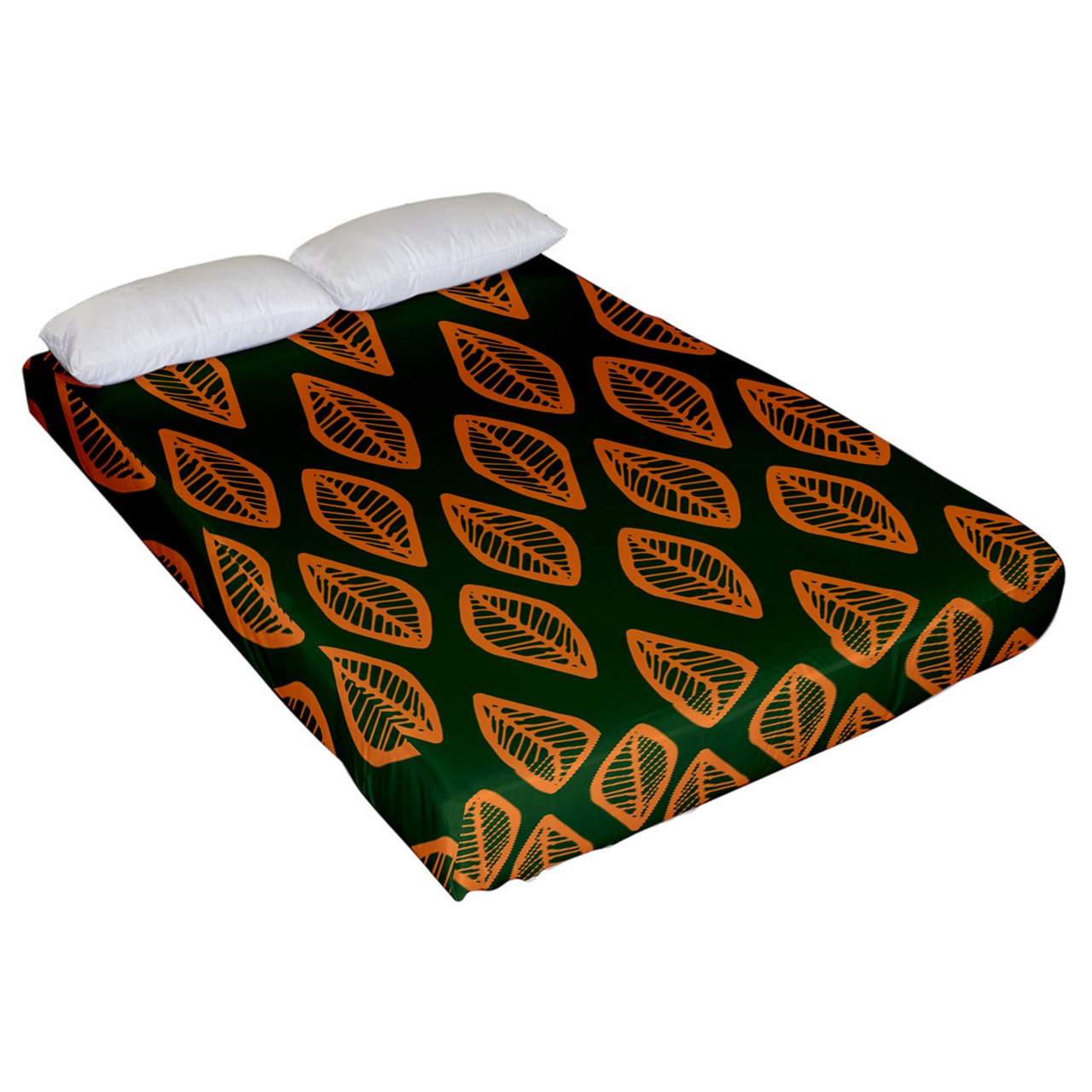 African | Ethnic | Mudcloth | #16 Green and Orange Fitted Sheet (California King Size)