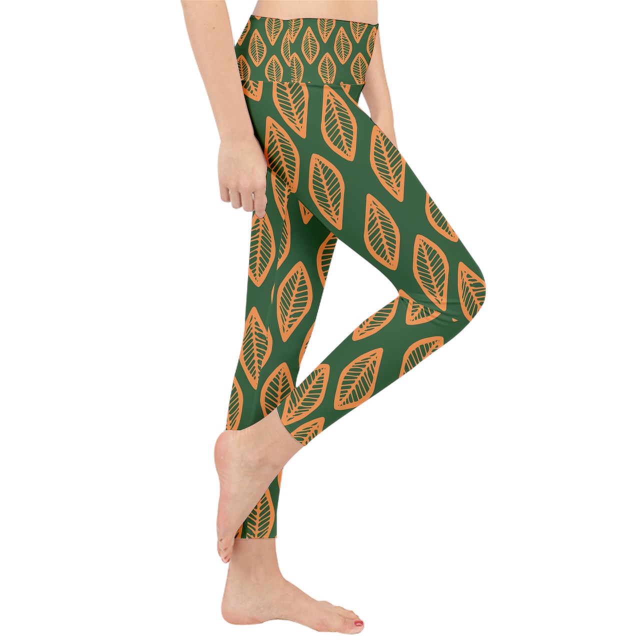 African | Ethnic | Mudcloth | #16 Green and Orange Lightweight Velour Classic Yoga Leggings