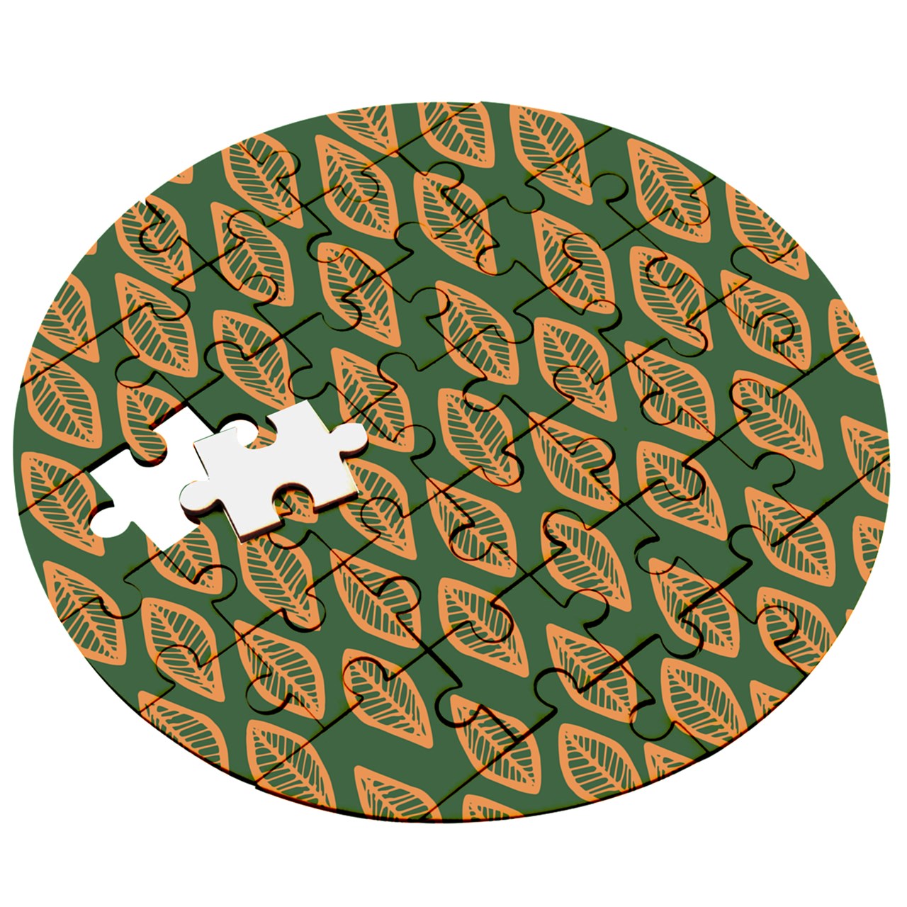 African | Ethnic | Mudcloth | #16 Green and Orange Wooden Puzzle Round