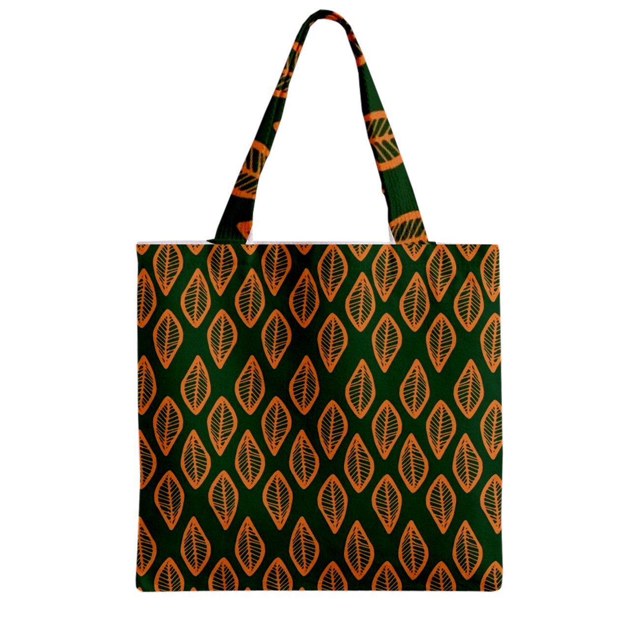 African Ethnic Orange Green Zipper Grocery Tote Bag