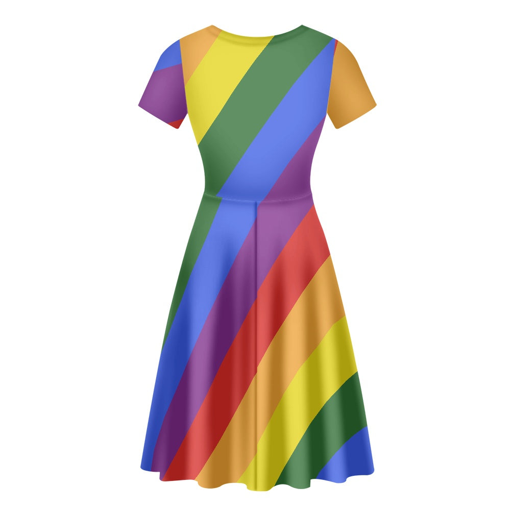 LGBTQ Rainbow Pride Women Scoop Neck Short Sleeve Ruffle Dress