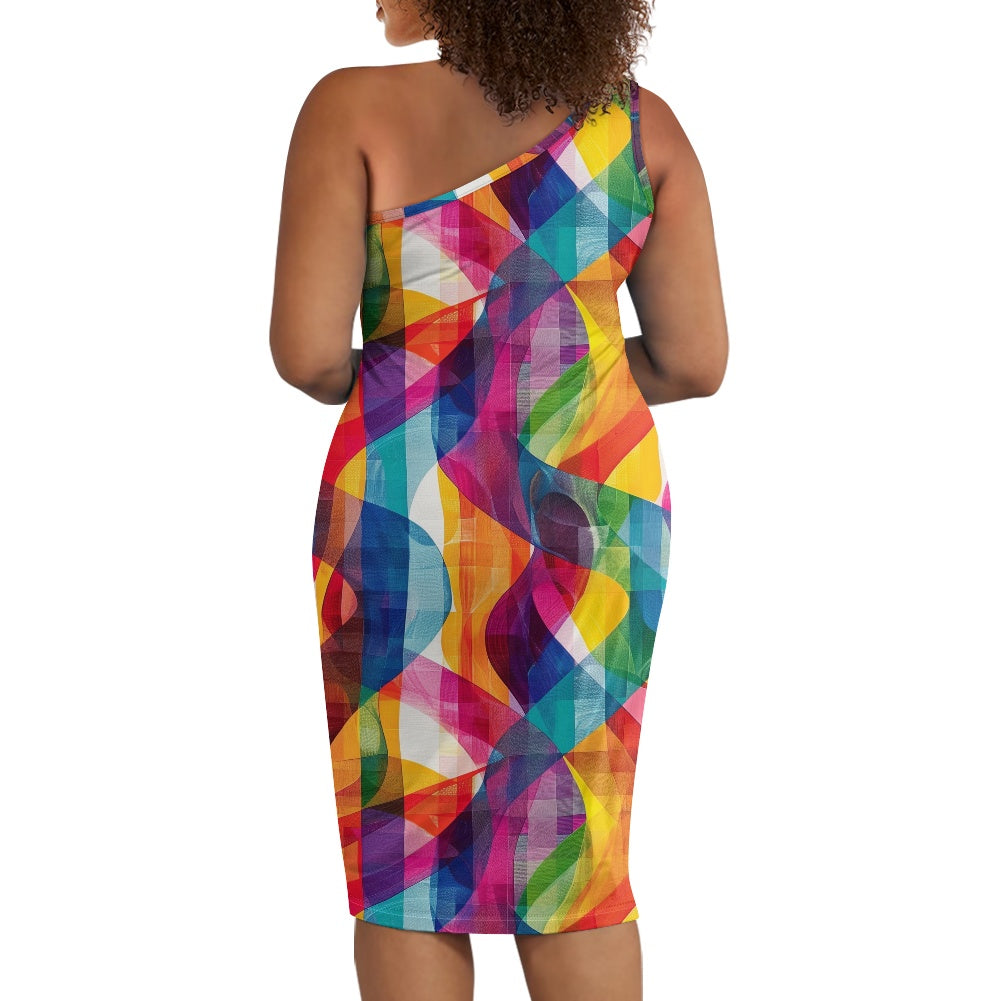 Discover Elegance: Luxtrini's One-Shoulder Slim Dress - Rainbow