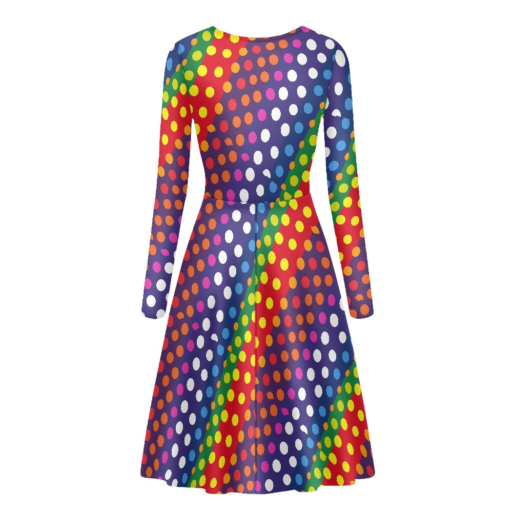 LGBTQ-Friendly Rainbow Polka Dot Long Sleeve Scoop Neck Dress by Luxtrini