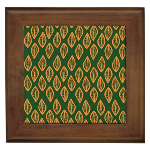 African | Ethnic | Mudcloth | #16 Green and Orange Framed Tile