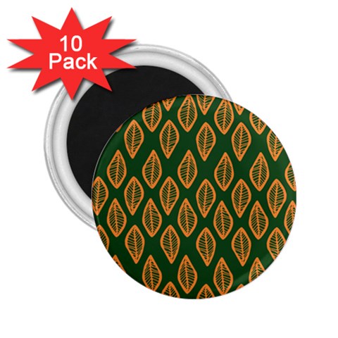 African | Ethnic | Mudcloth | #16 Green and Orange 2.25" Magnet (10 pack)