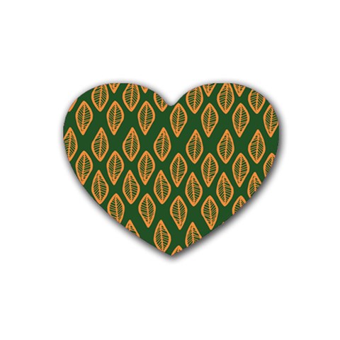 African | Ethnic | Mudcloth | #16 Green and Orange Rubber Heart Coaster (4 pack)