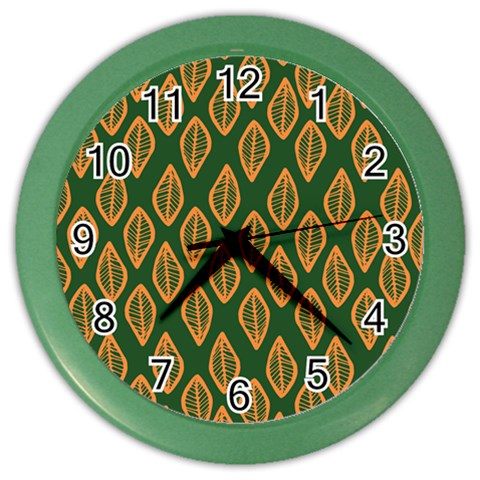 African | Ethnic | Mudcloth | #16 Green and Orange Color Wall Clock