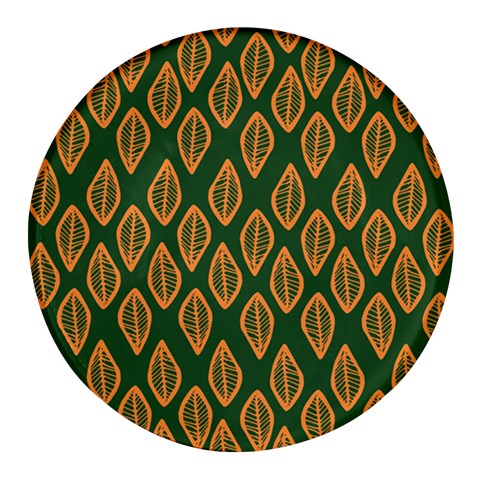 African | Ethnic | Mudcloth | #16 Green and Orange Round Glass Fridge Magnet (4 pack)