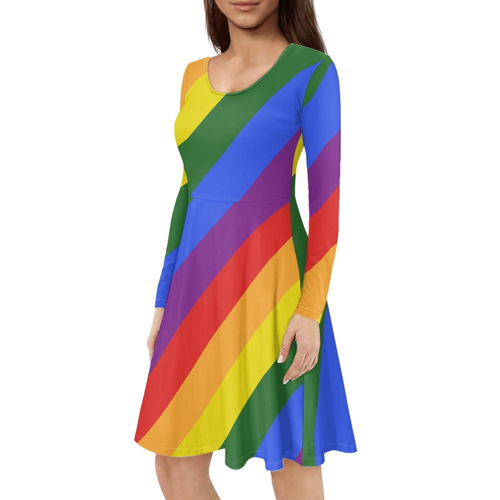 LGBTQ Pride Women Scoop Neck Long Sleeve Ruffle Dress