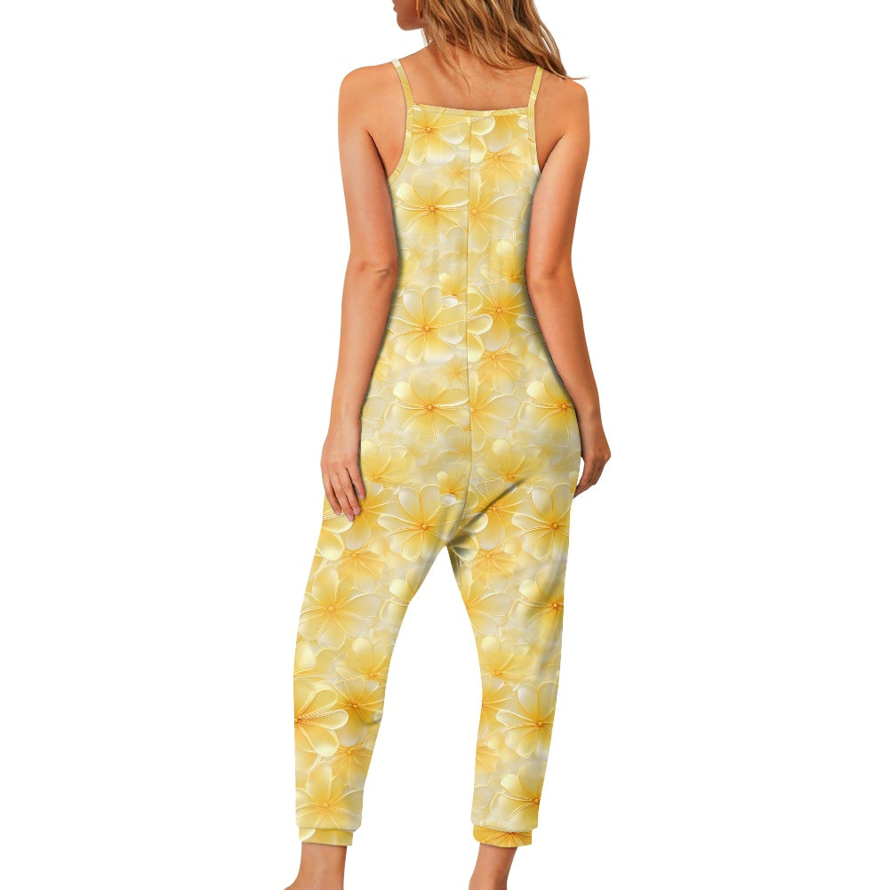 Yellow Puakenikeni Rompers - Exclusive One-of-a-Kind Luxury Romper - Limited Edition, Ethically Made, and Stylishly Comfortable