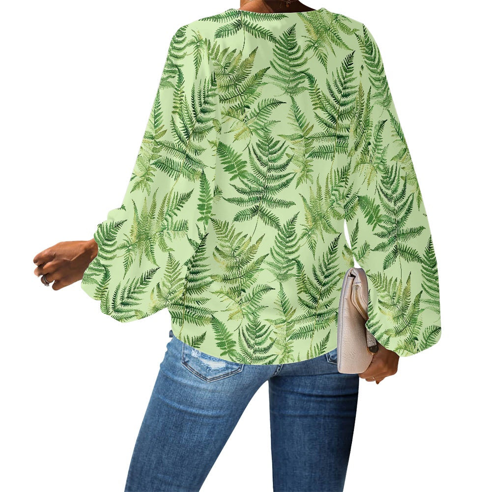 Palapalai V-Neck Women Puff Sleeve Chiffon Blouse