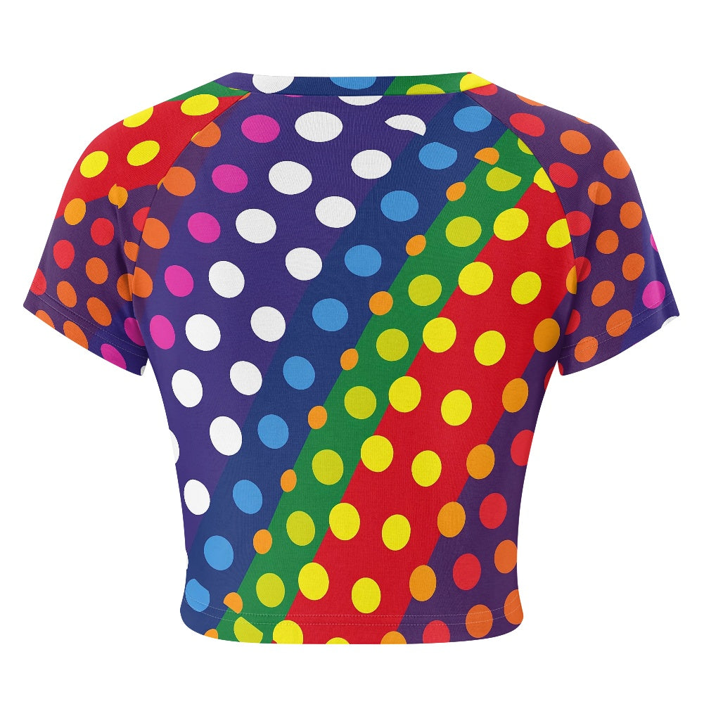 LGBTQ-Friendly Rainbow Polka Dot Tight Cropped Navel-Baring T-shirt by Luxtrini