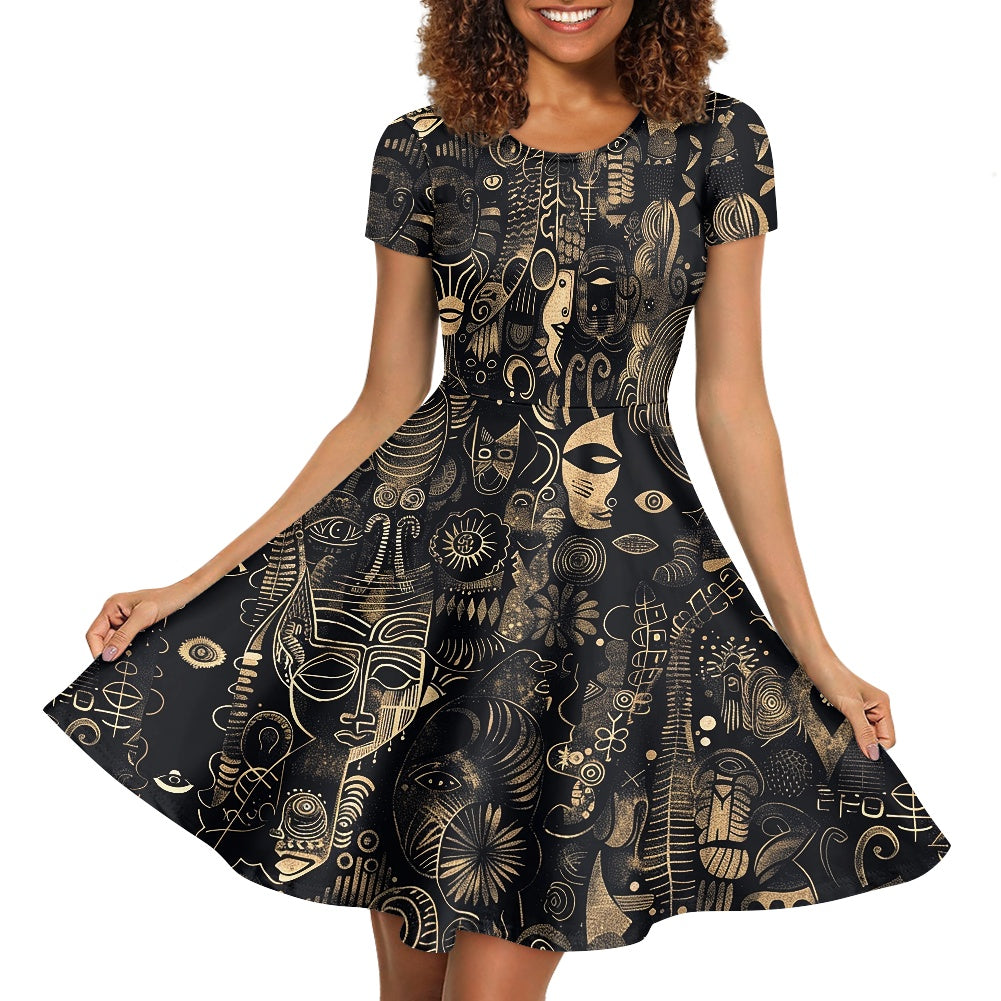 Women Scoop Neck Short Sleeve Ruffle Dress