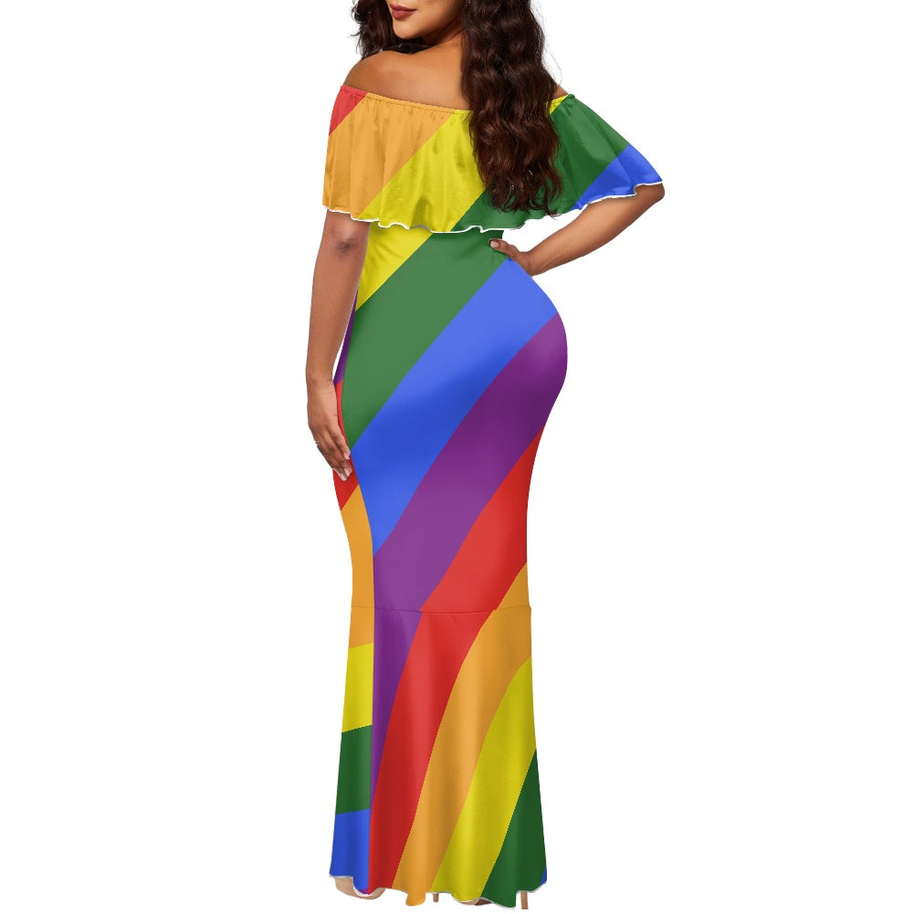 Rainbow Off shoulder fishtail dress