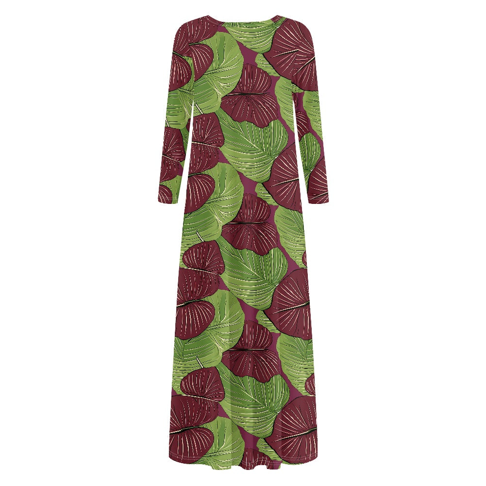 Exclusive Kalo on Maroon Long Sleeve Dress | One-of-a-Kind Round-Neck Evening Dress