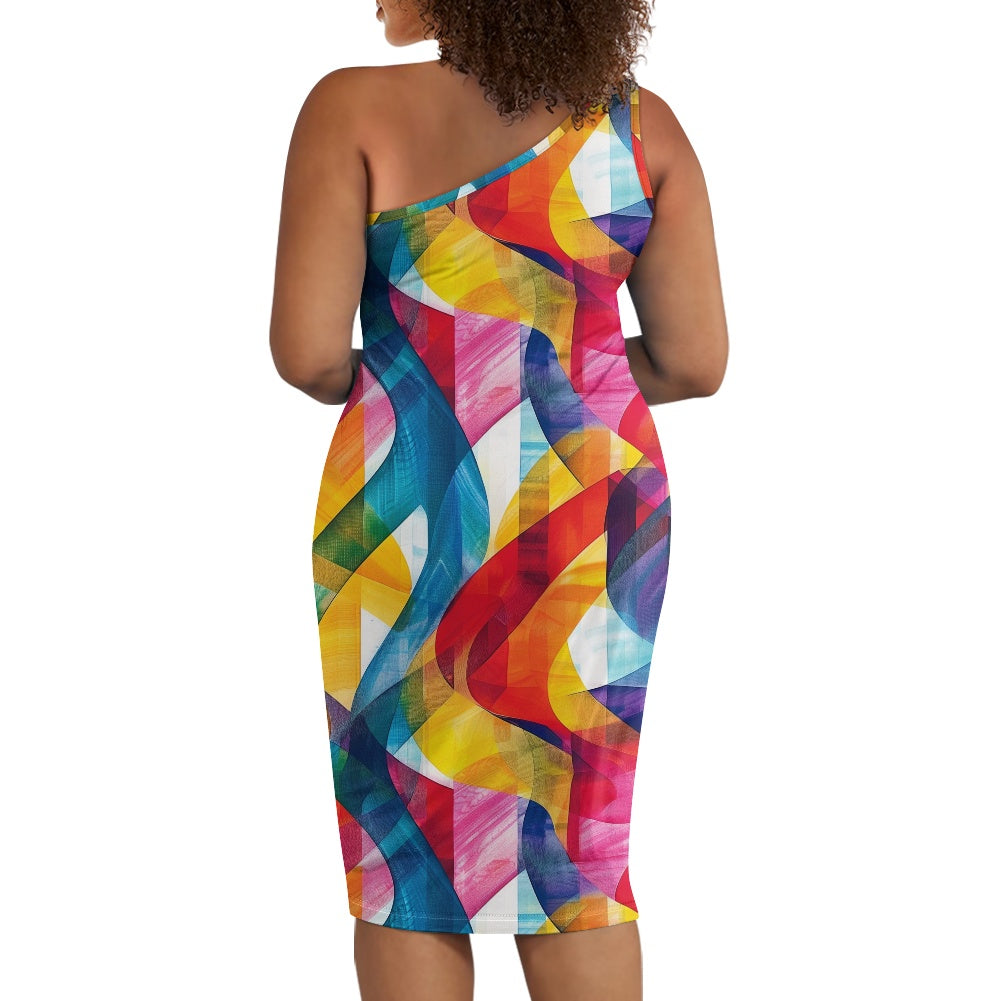 Discover Elegance: Luxtrini's One-Shoulder Slim Dress - Rainbow