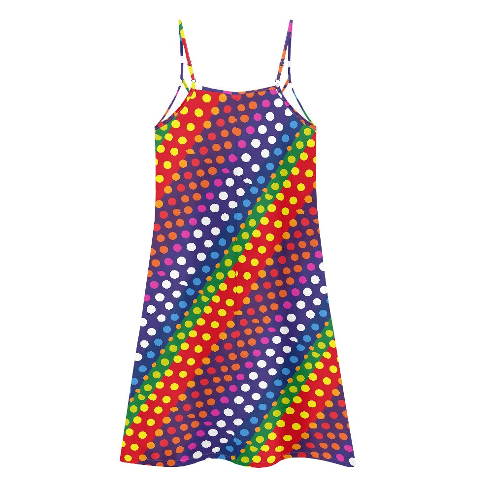 LGBTQ-Friendly Rainbow Polka Dot Strappy Dress(long) by Luxtrini
