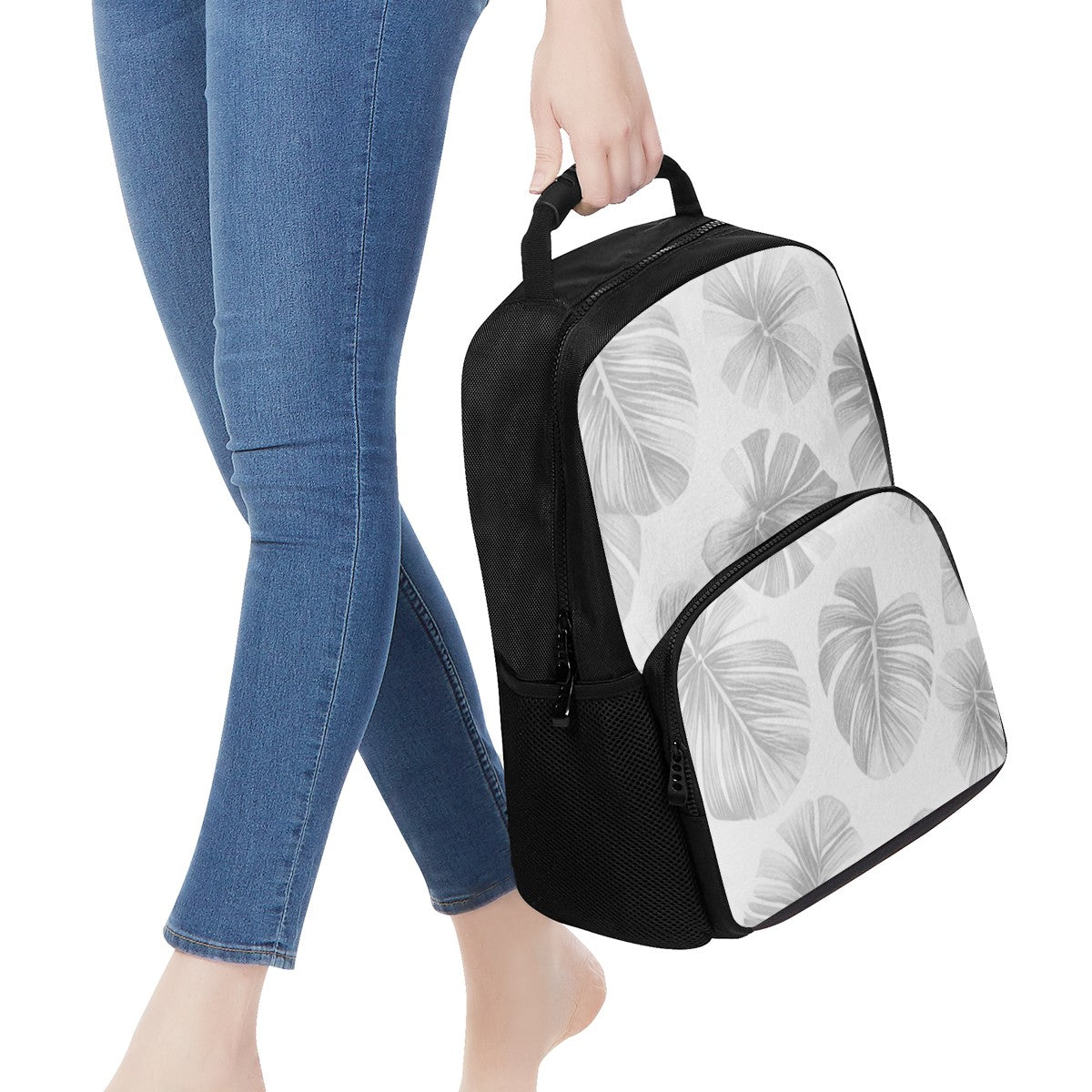 White Monstera 17 Inch Felt Backpack