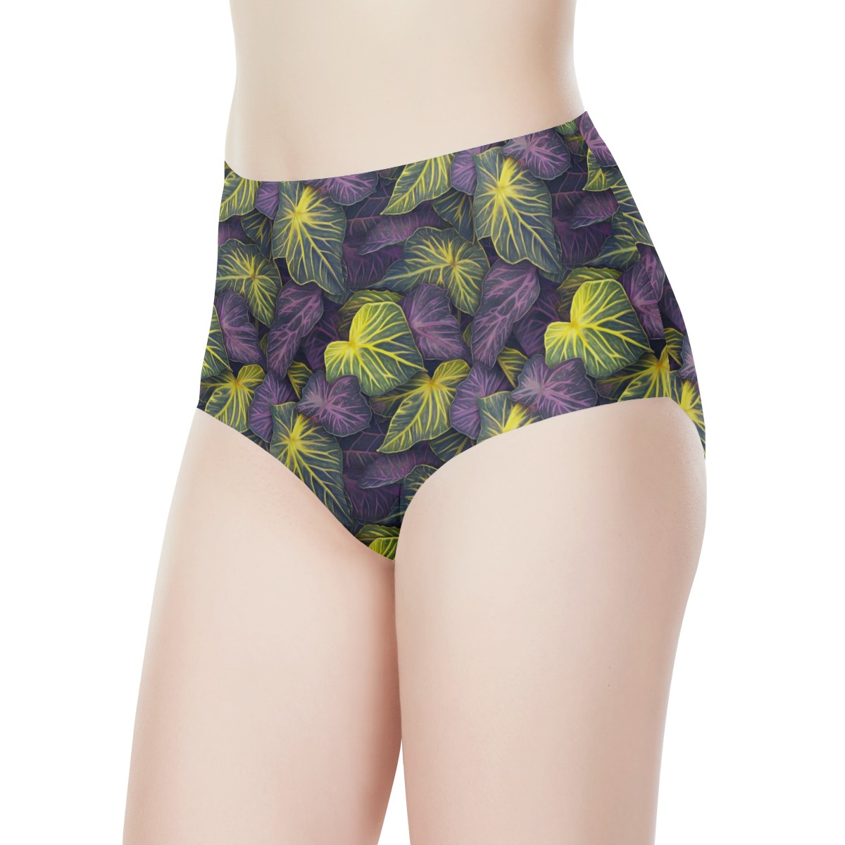 Luxtrini Iridescent Syngonium: Purple and Yellow Women's High Waisted Briefs
