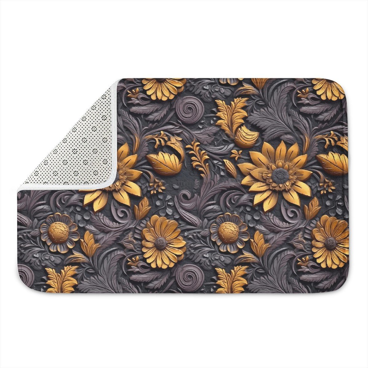 Gold Flowers Woodcut Plush Doormat