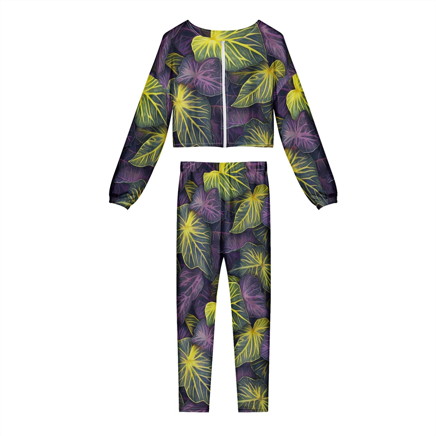 Luxtrini Iridescent Syngonium: Purple and Yellow Sexy 2 Pieces Set Outfit for Women