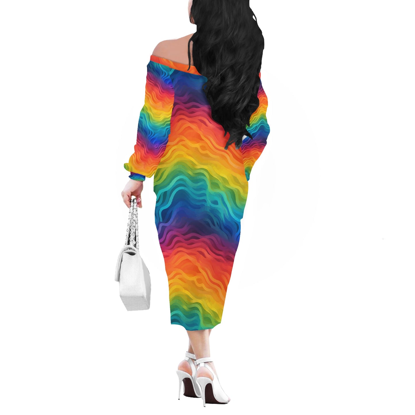 Rainbow Pride - LGBTQ Women Long Sleeve Off-shoulder Dress