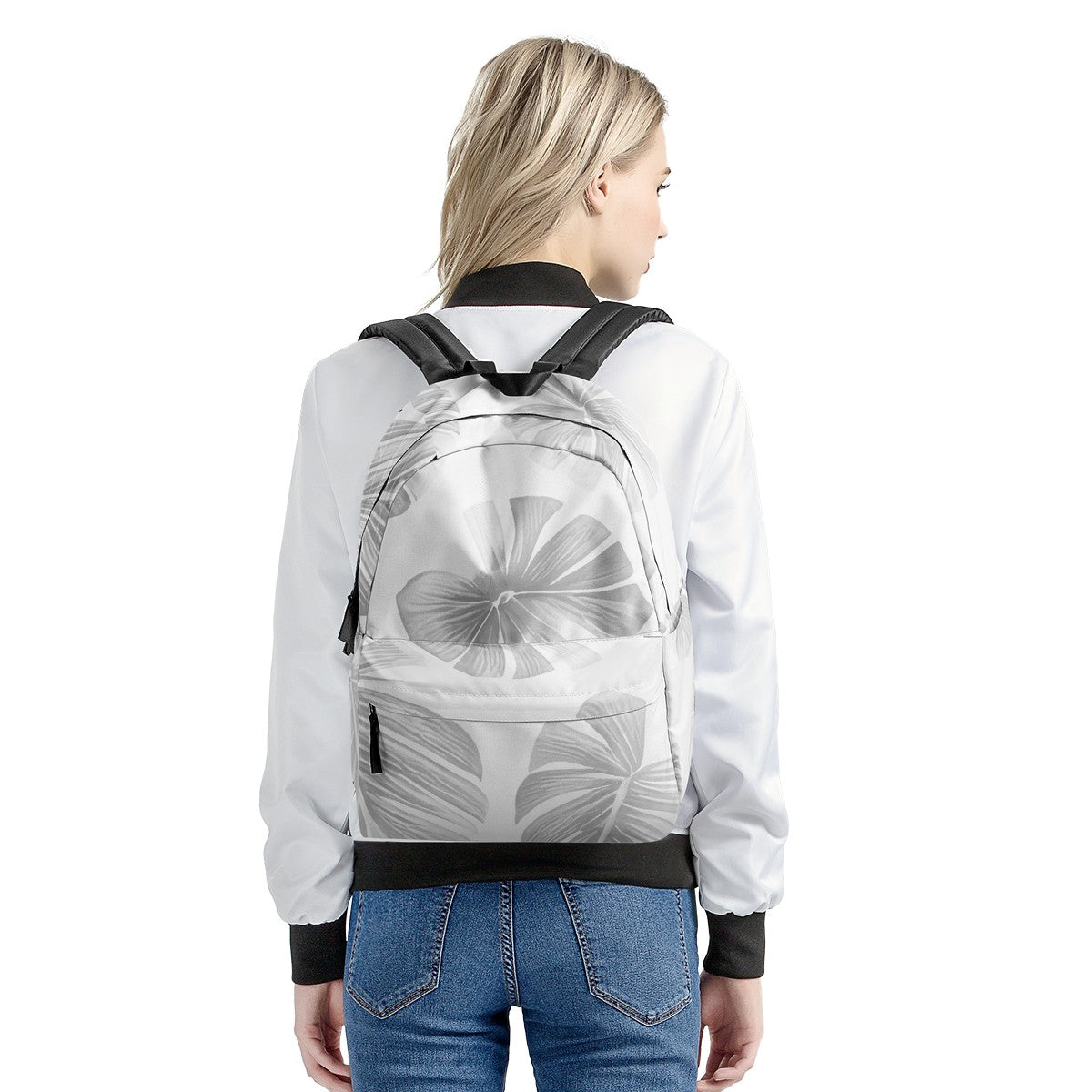 White Monstera All Over Print Cotton Backpack
