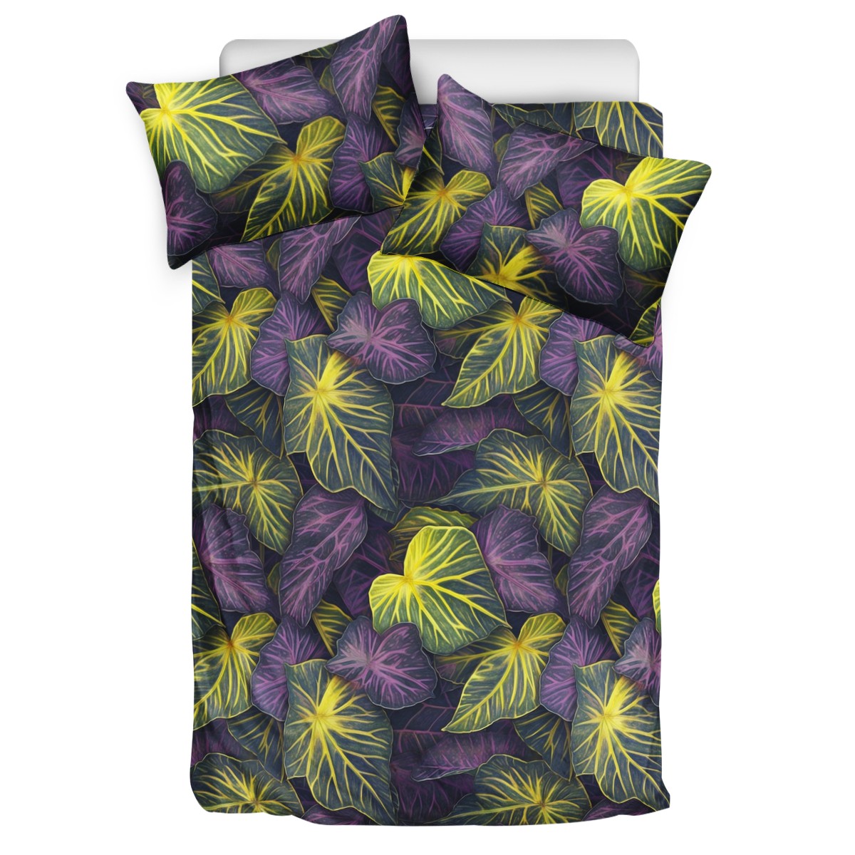 Luxtrini Iridescent Syngonium: Purple and Yellow 3 Pcs Beddings