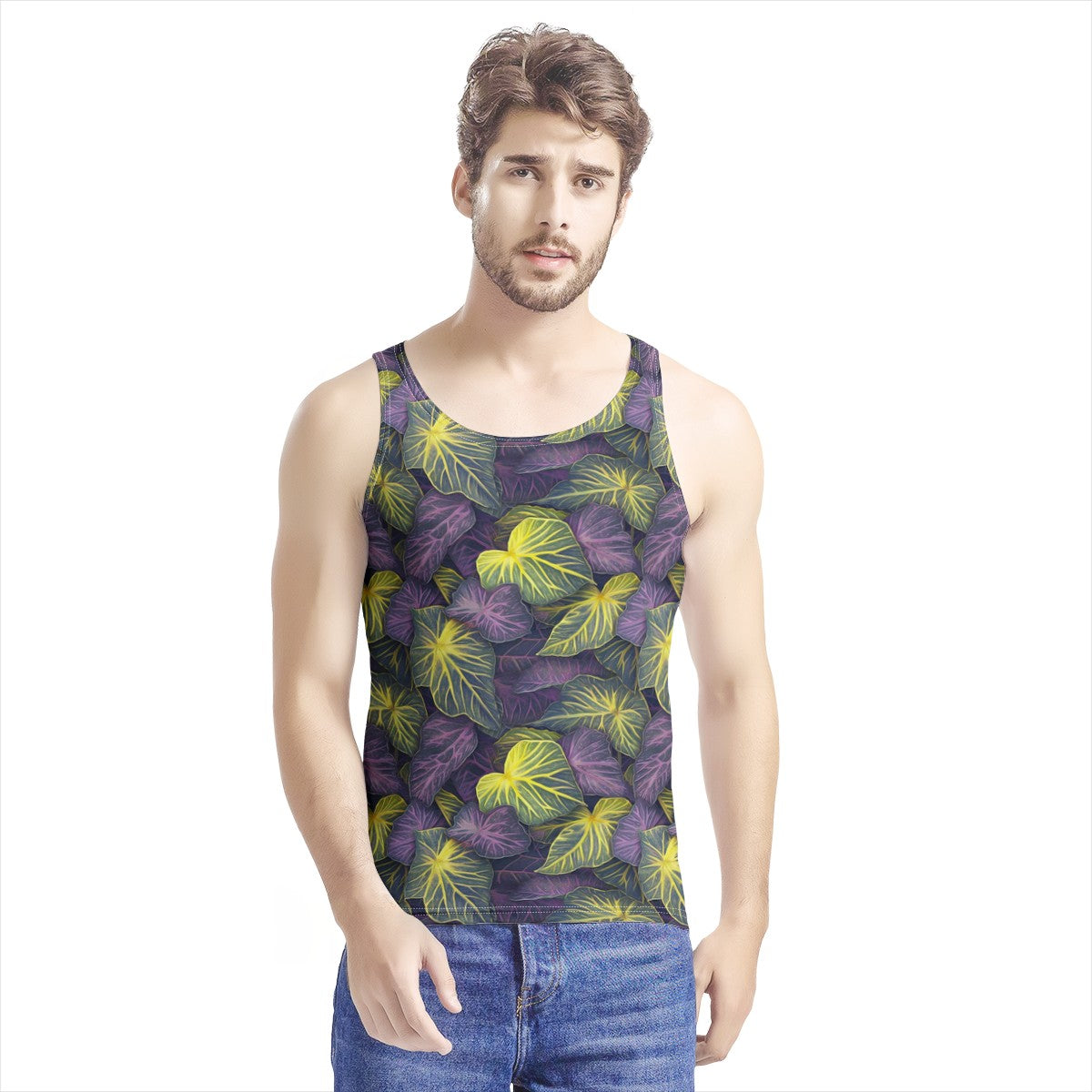 Luxtrini Iridescent Syngonium: Purple and Yellow Men's All Over Print Tank