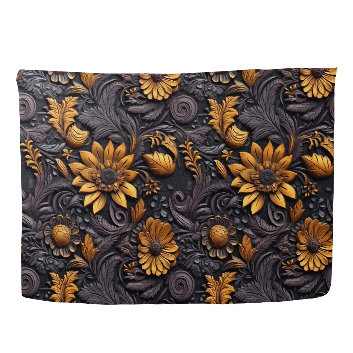 Gold Flowers Woodcut Sarong Scarf